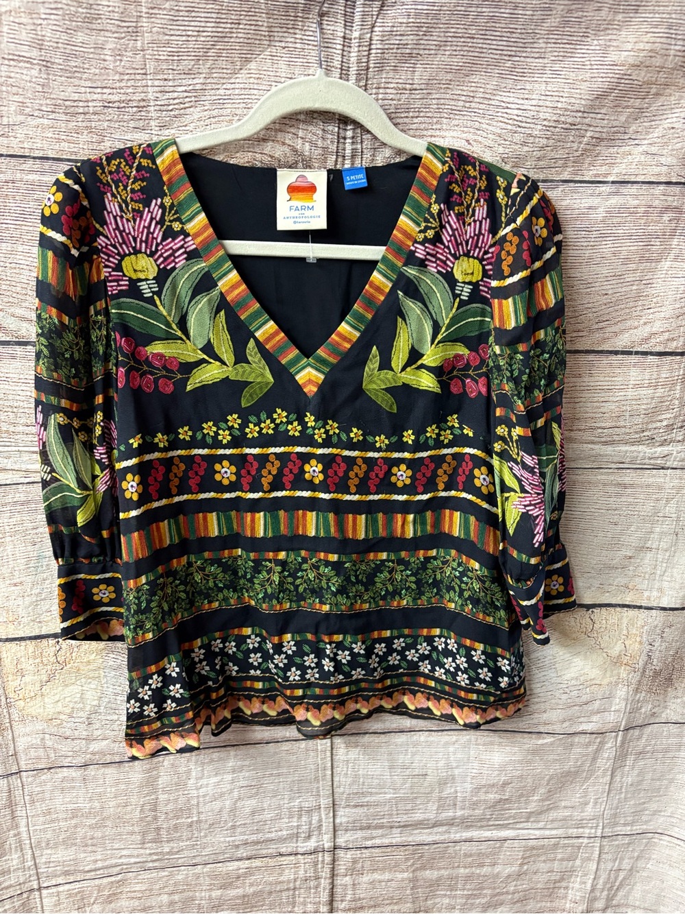 😍 Anthropologie Black Floral & Stripe V-Neck Tunic